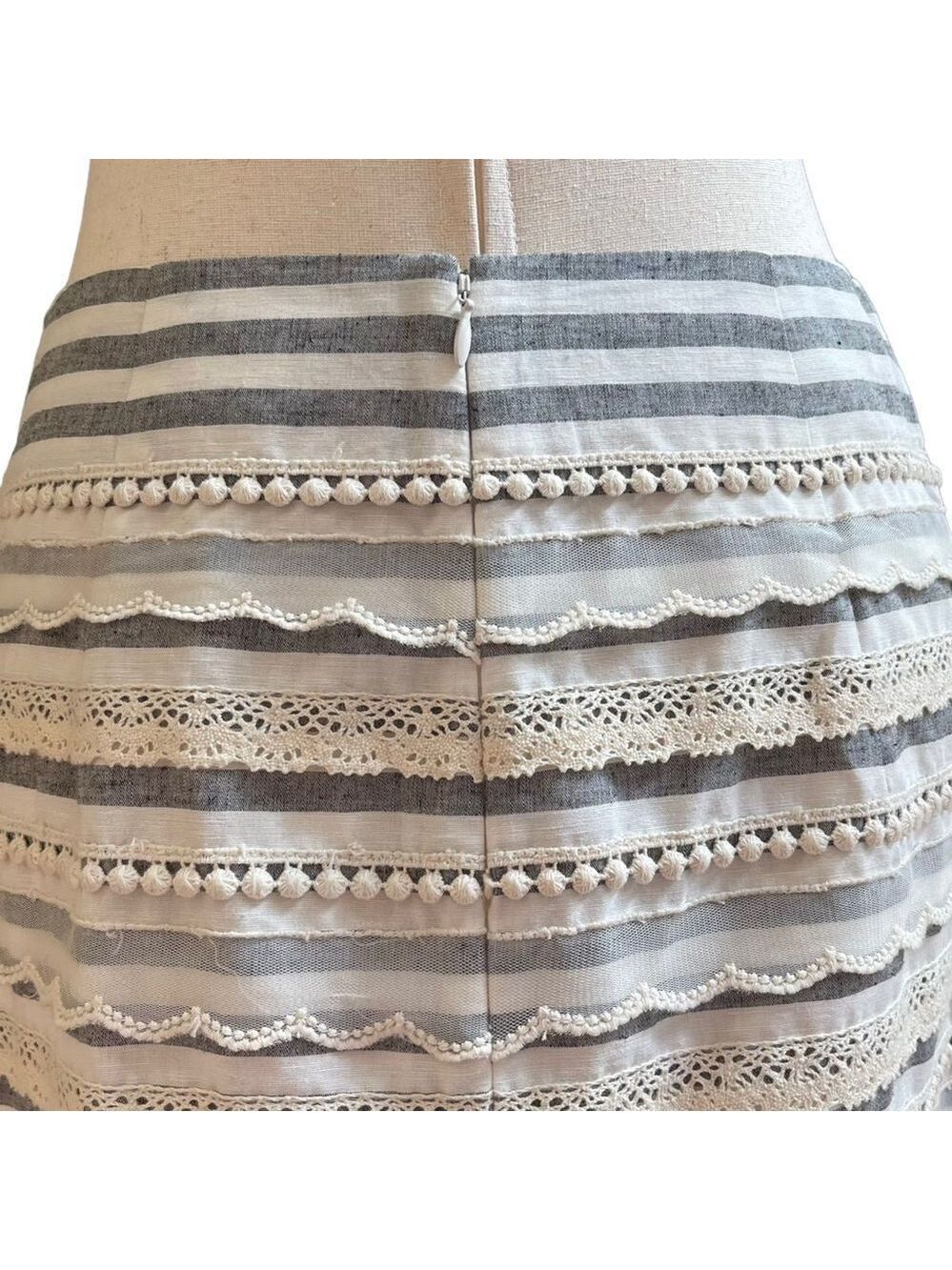 Anthropologie Tabitha Sailing Lace Striped Pencil Mini Skirt Small Linen/Cotton - Picture 13 of 13